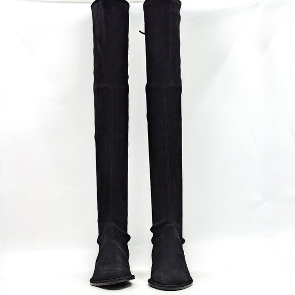 Stuart Weitzman Women Lowland Back Lace Black Suede OTK fashion Boots size 7.5 - Picture 2 of 11